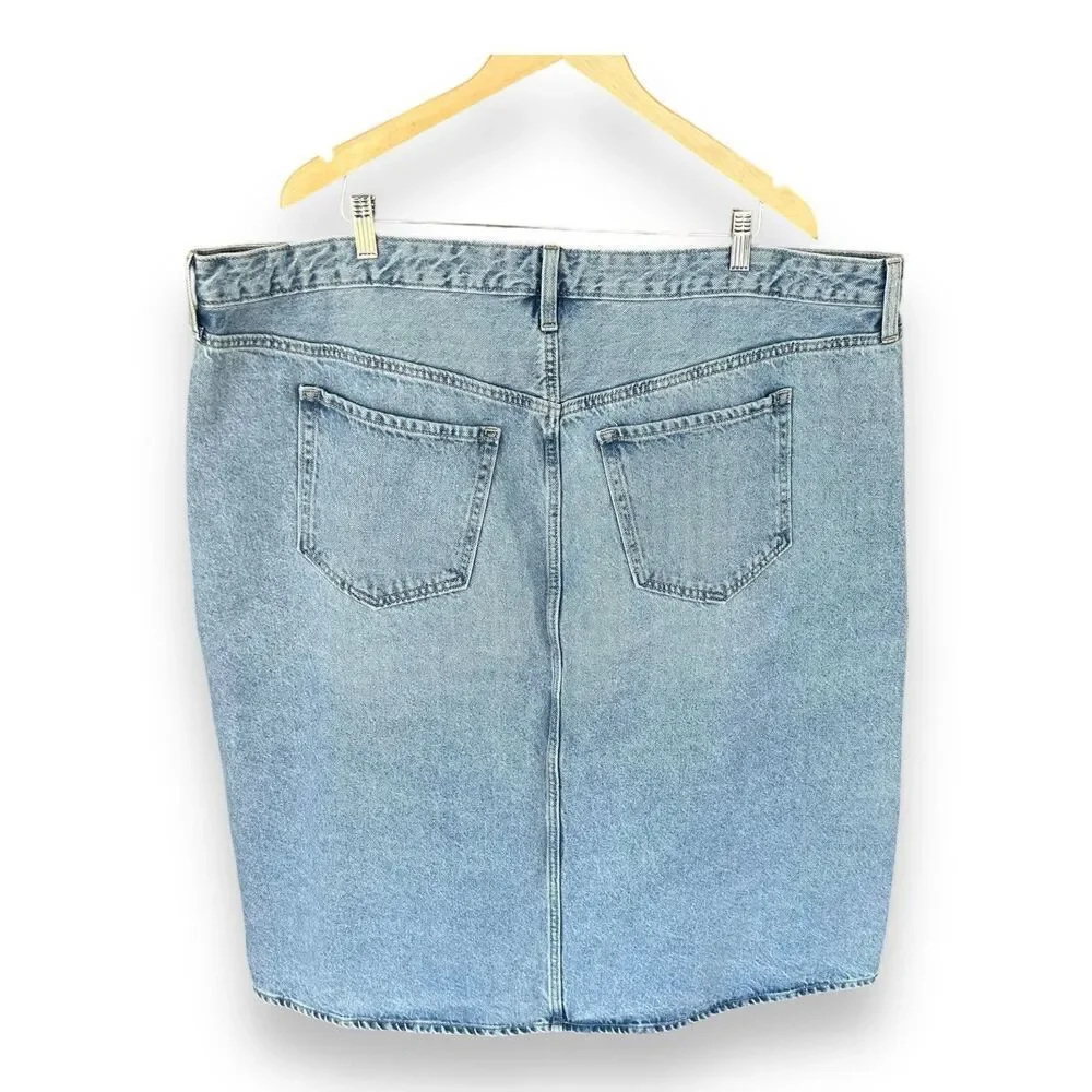 Old Navy Denim High Rise Secret Smooth Pockets Midi Skirt Plus Size 24 3XL